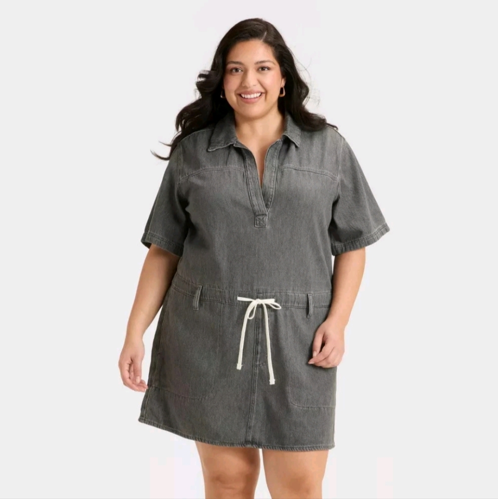 NWOT Black Denim Dropwaist Mini Dress Size XL